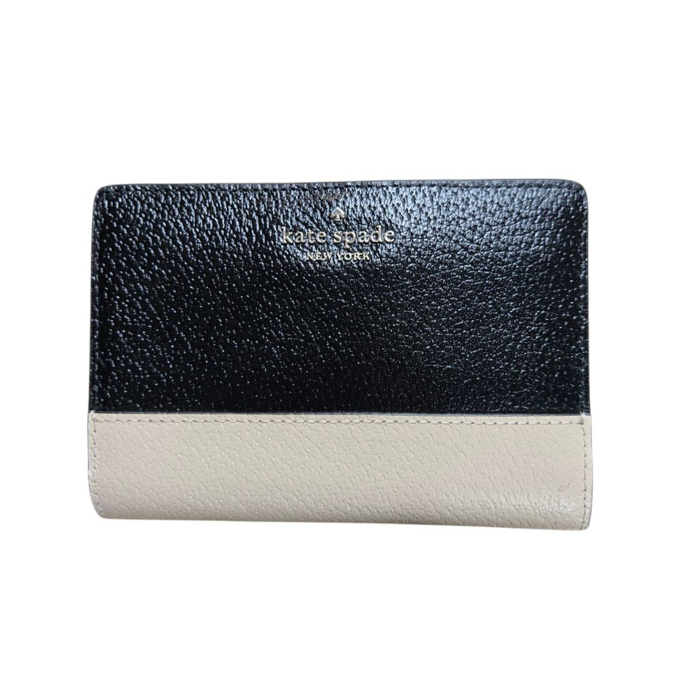 NWT Kate Spade Grove Street Colorblock Black Beige Pebbled Leather Bifold Wallet